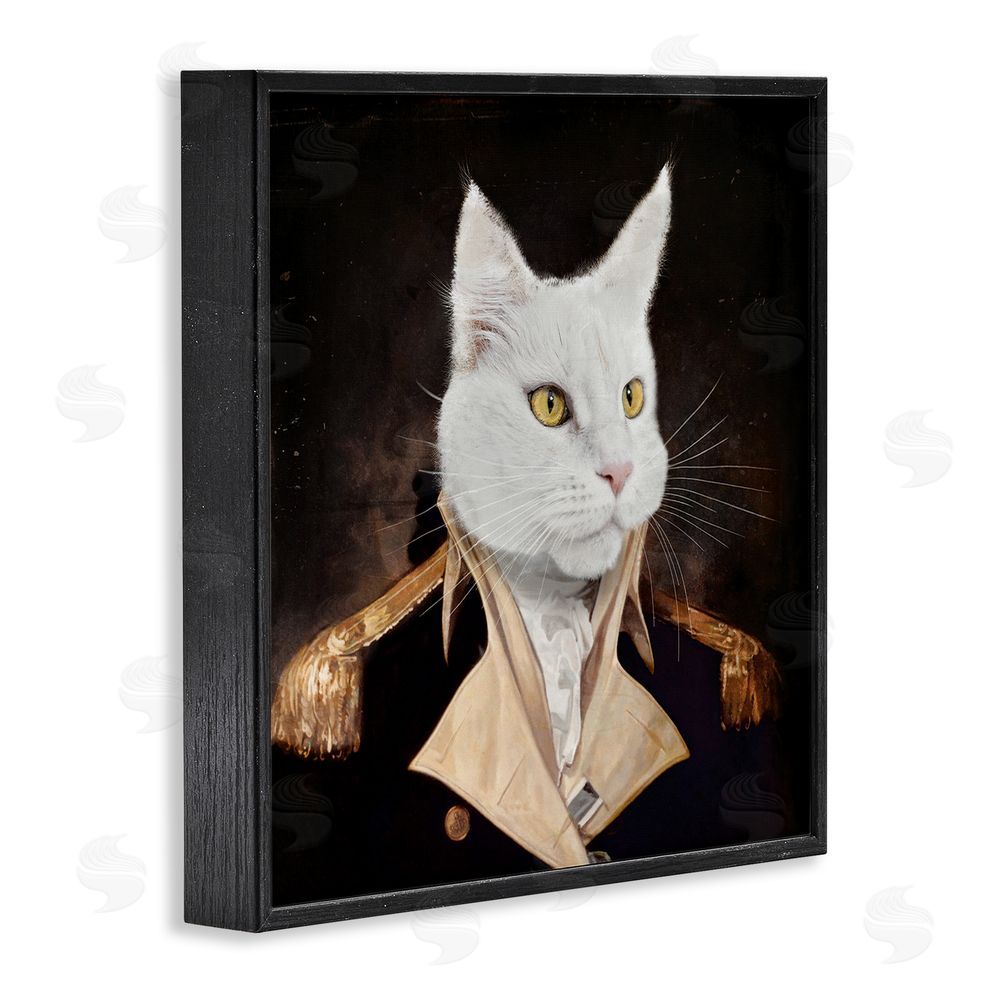Karen Burke White Cat in Uniform Black Framed Glicee Wall Art Print