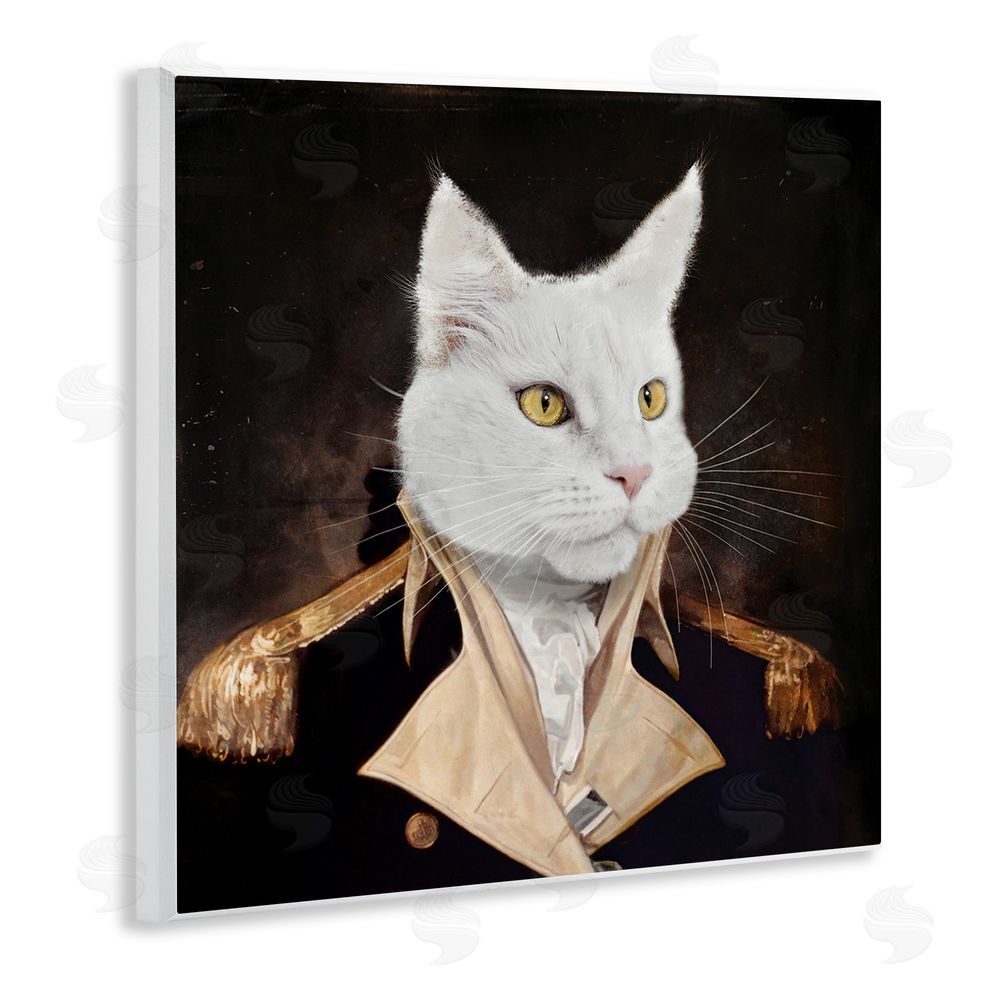 Karen Burke White Cat in Uniform Wooden Wall Plaque Art Print