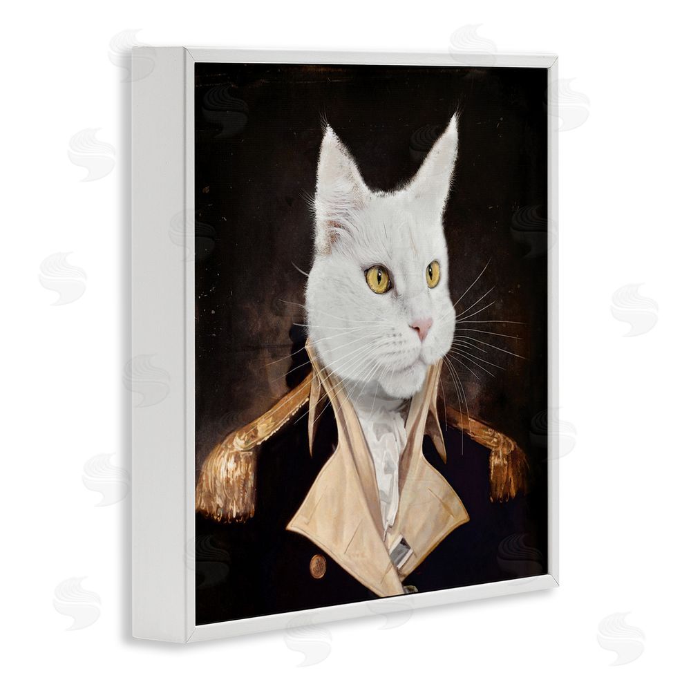 Karen Burke White Cat in Uniform White Framed Glicee Wall Art Print