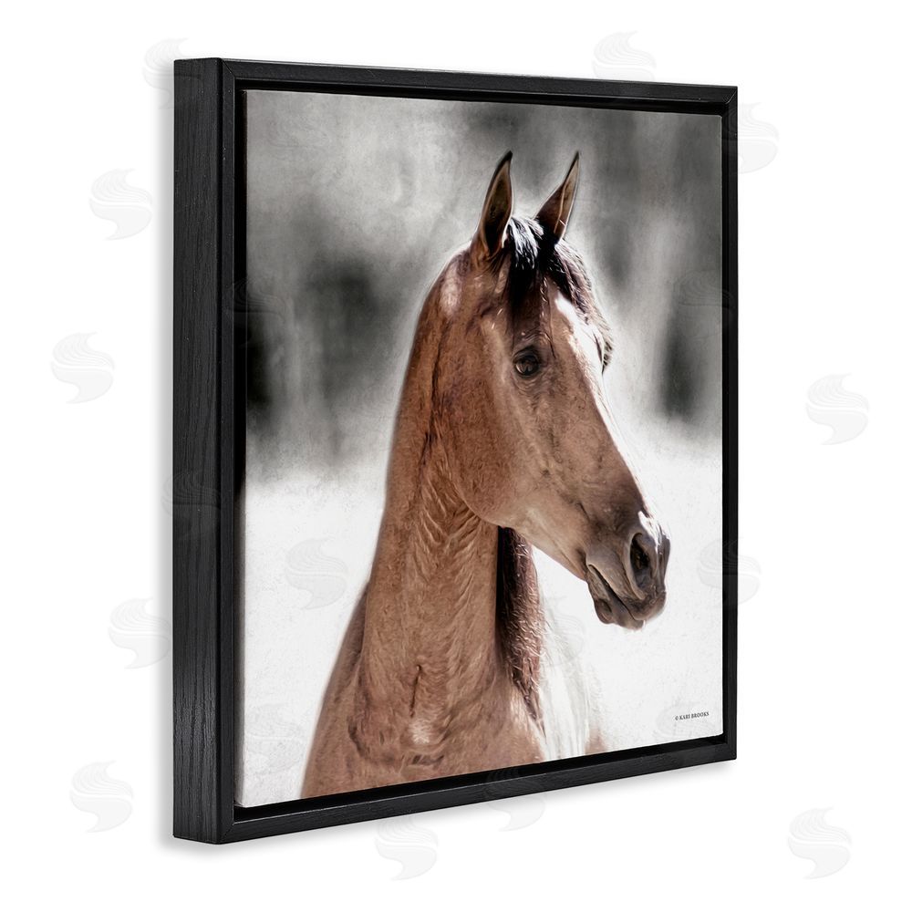 Kari Brooks Brown Foal in Snow Black Floating Frame Canvas Wall Art Print