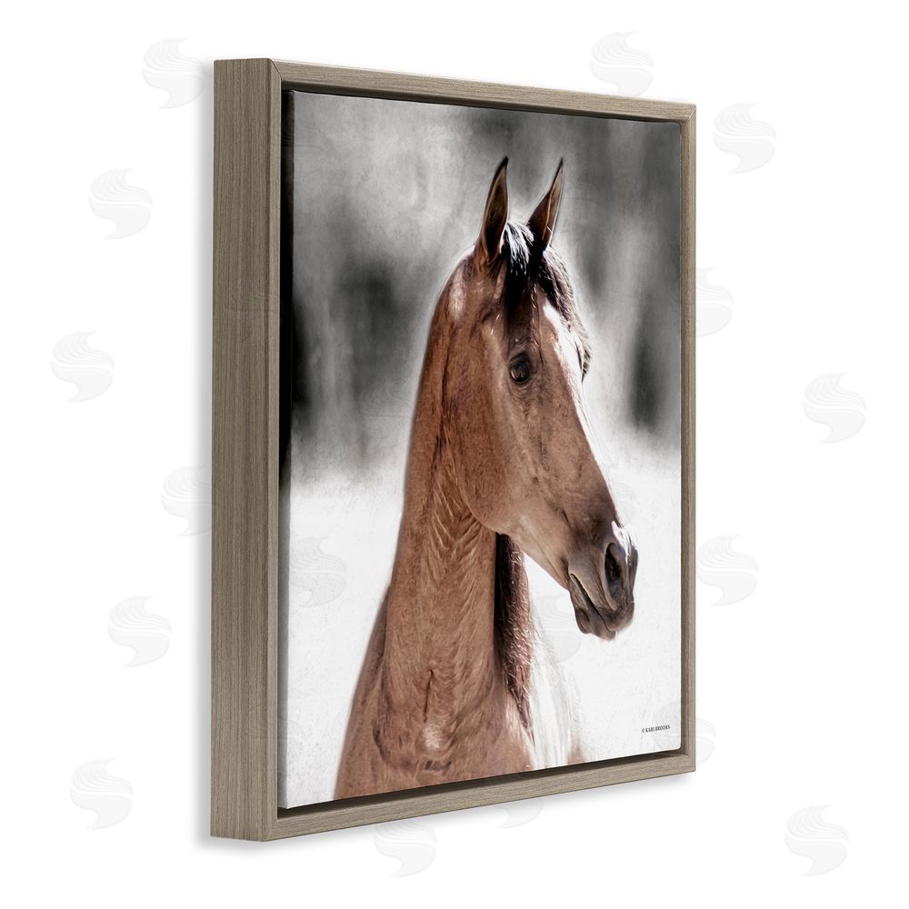 Kari Brooks Brown Foal in Snow Brown Floating Frame Canvas Wall Art Print