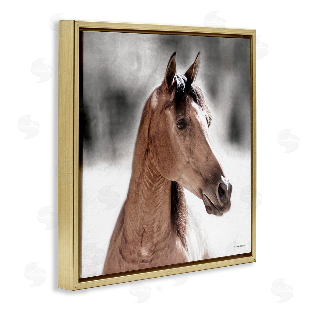 Kari Brooks Brown Foal in Snow Gold Floating Frame Canvas Wall Art Print