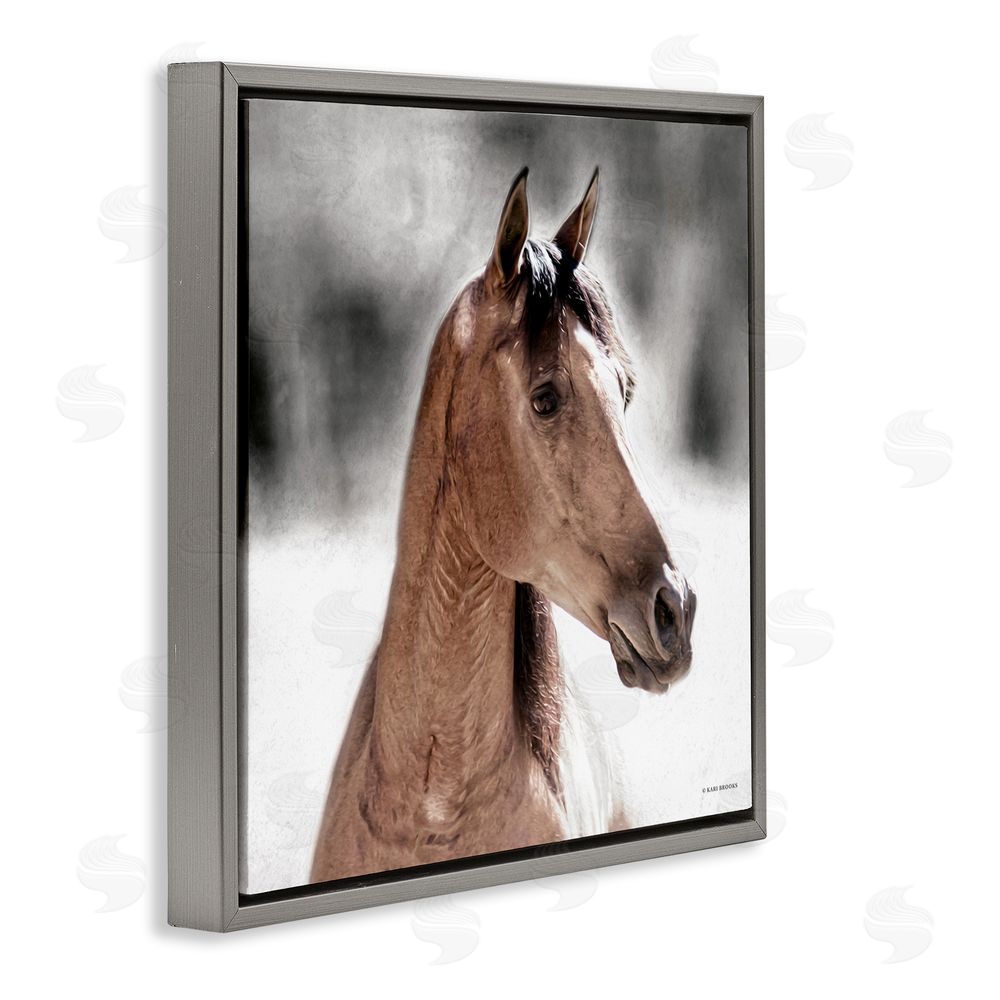 Kari Brooks Brown Foal in Snow Gray Floating Frame Canvas Wall Art Print