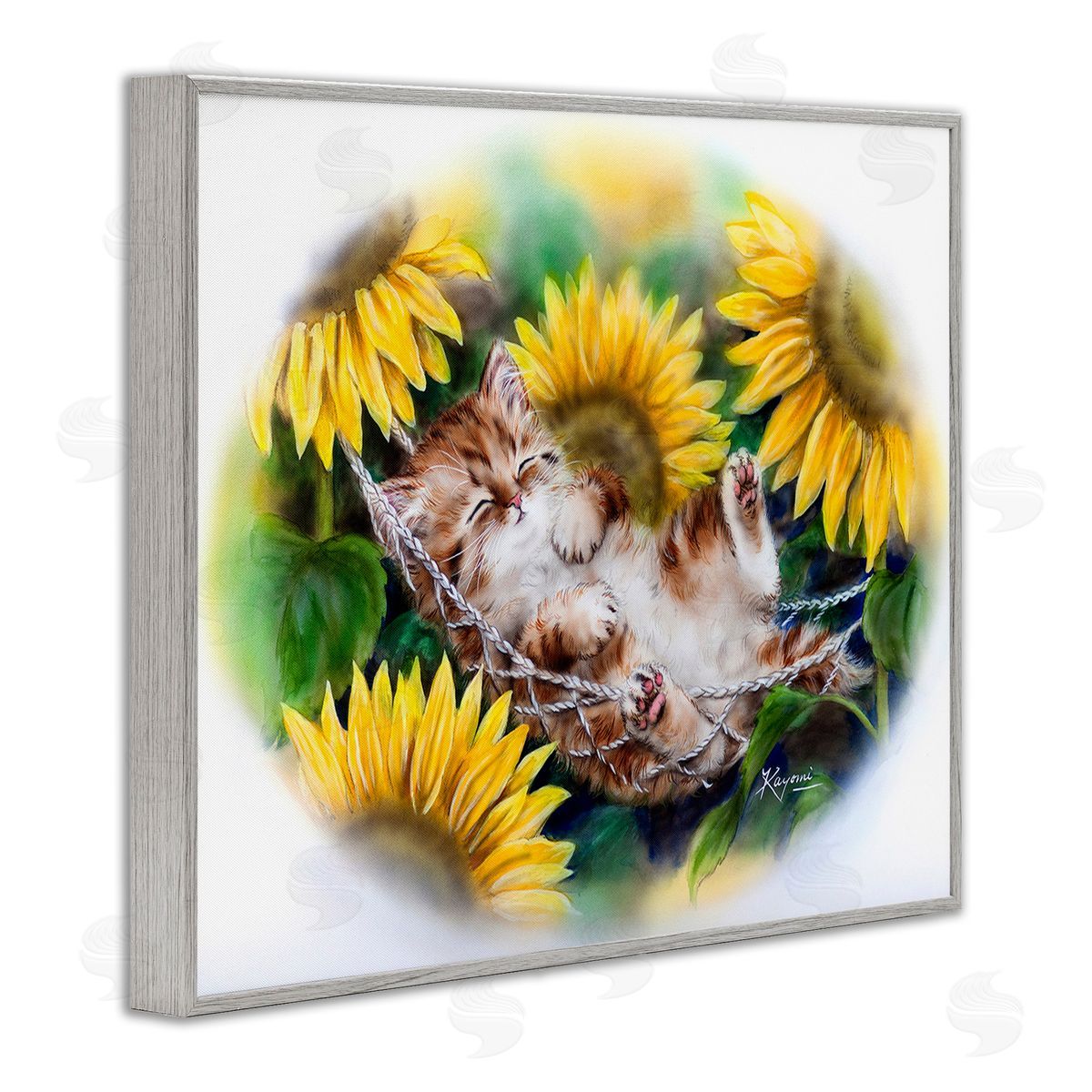Kayomi Harai Kitten Asleep with Sunflowers
