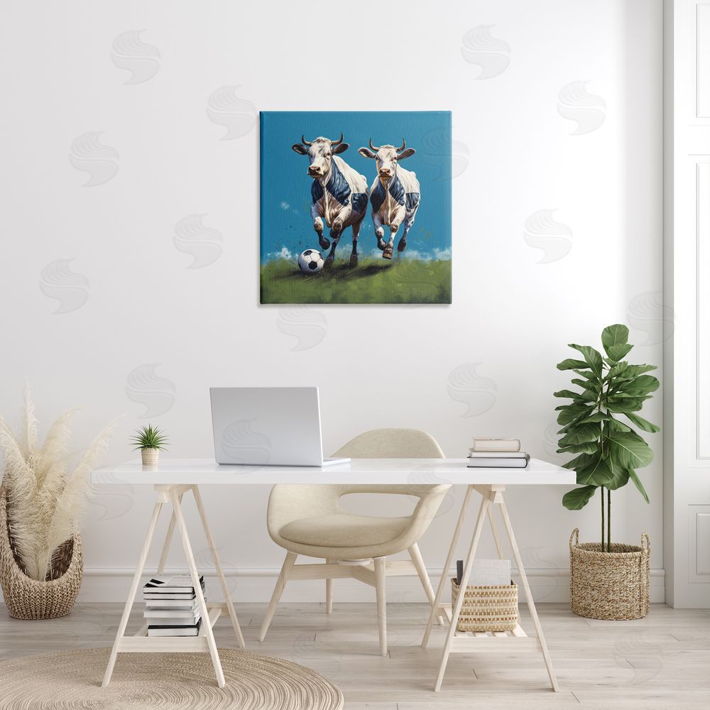 Lazar Studio Cows Playing Soccer Canvas Wall Art in Room