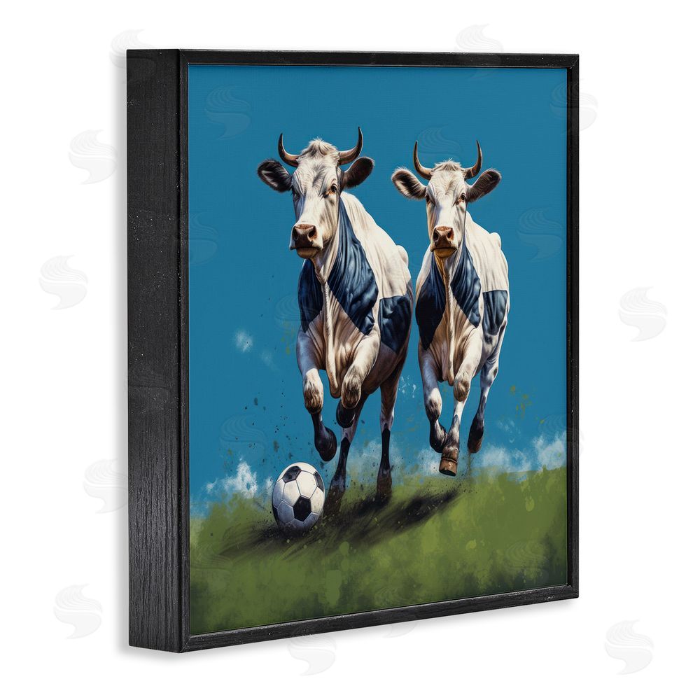 Lazar Studio Cows Playing Soccer Black Framed Glicee Wall Art Print