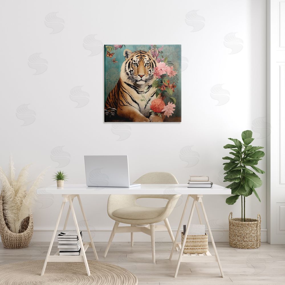 Lazar Studio Vintage Tiger & Bouquet Canvas Wall Art in Room