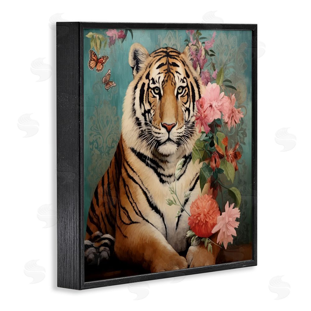 Lazar Studio Vintage Tiger & Bouquet Black Framed Glicee Wall Art Print