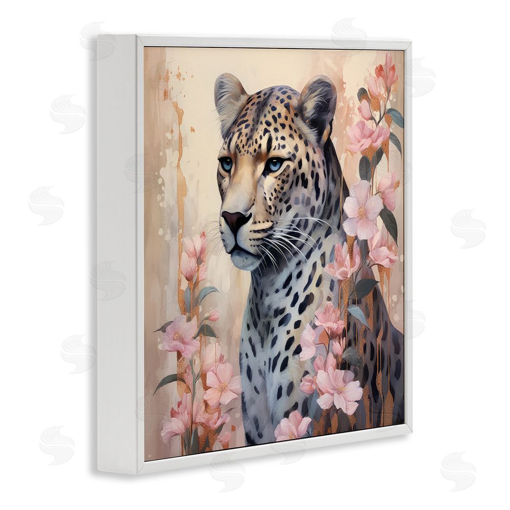 Lazar Studio Leopard with Pink Flowers White Framed Glicee Wall Art Print