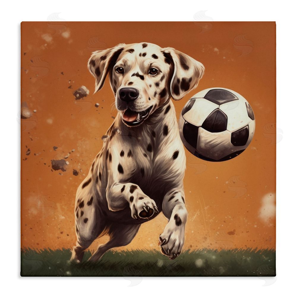Lazar Studio Dog Playing Soccer Stretched Canvas Wall Art Print
