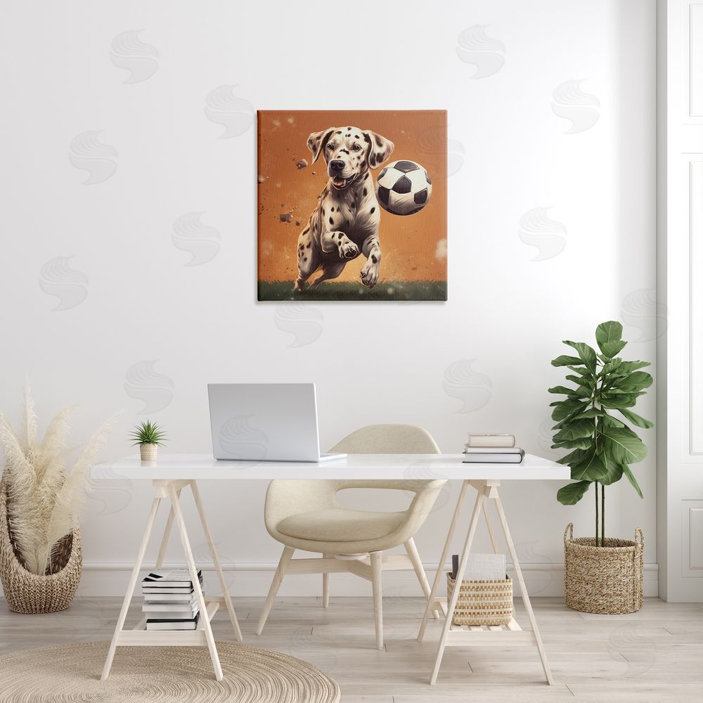 Lazar Studio Dog Playing Soccer Canvas Wall Art in Room
