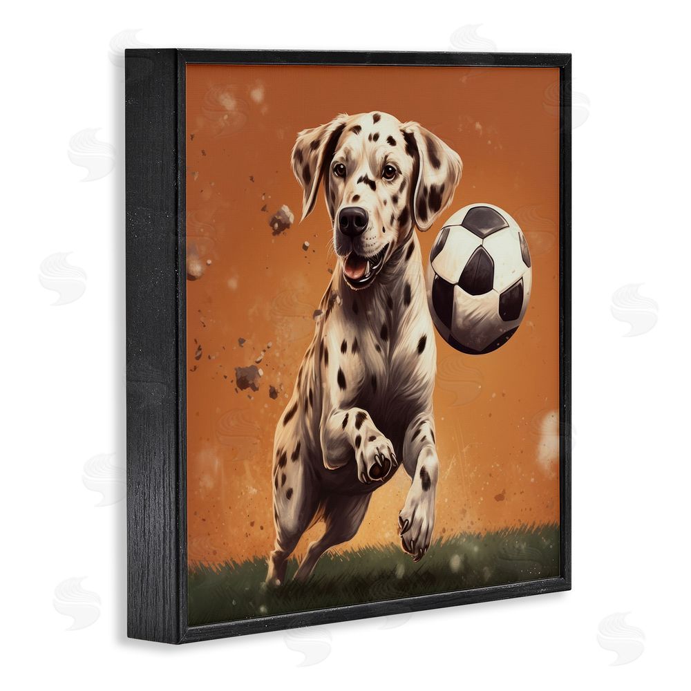Lazar Studio Dog Playing Soccer Black Framed Glicee Wall Art Print