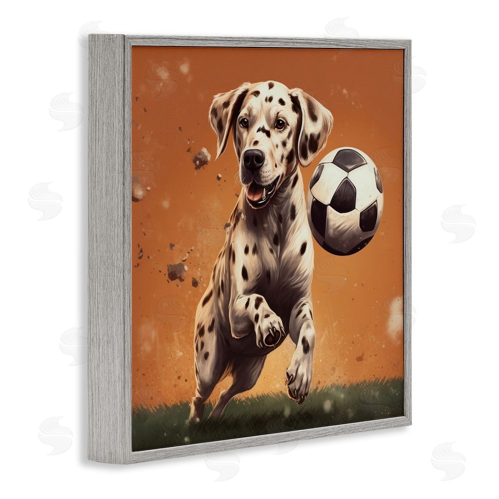 Lazar Studio Dog Playing Soccer Gray Framed Glicee Wall Art Print