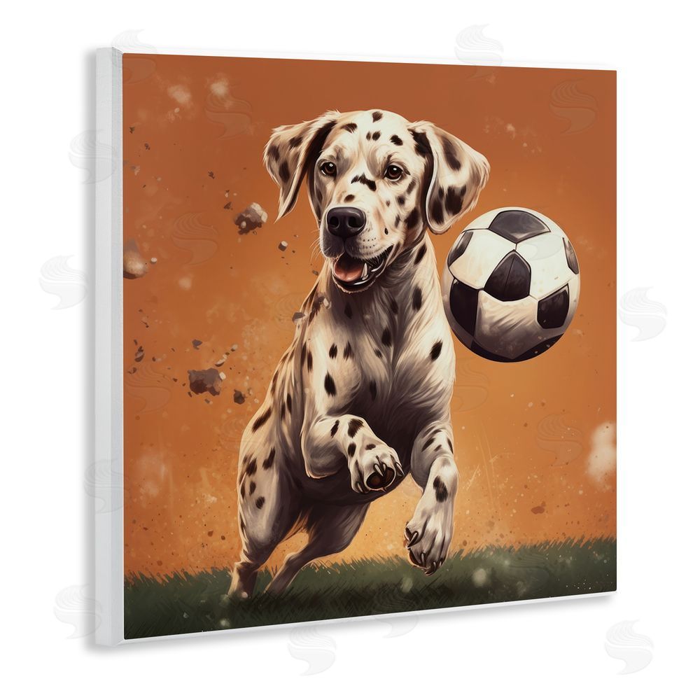 Lazar Studio Dog Playing Soccer Wooden Wall Plaque Art Print