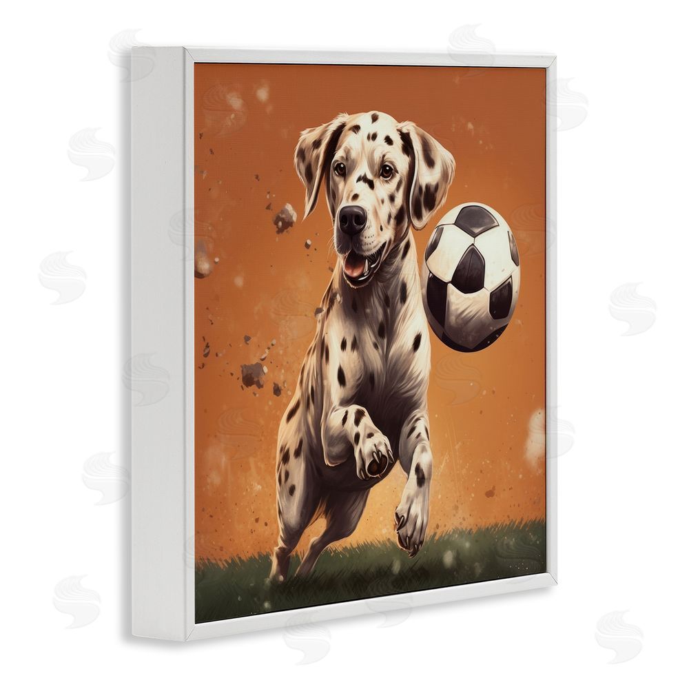 Lazar Studio Dog Playing Soccer White Framed Glicee Wall Art Print