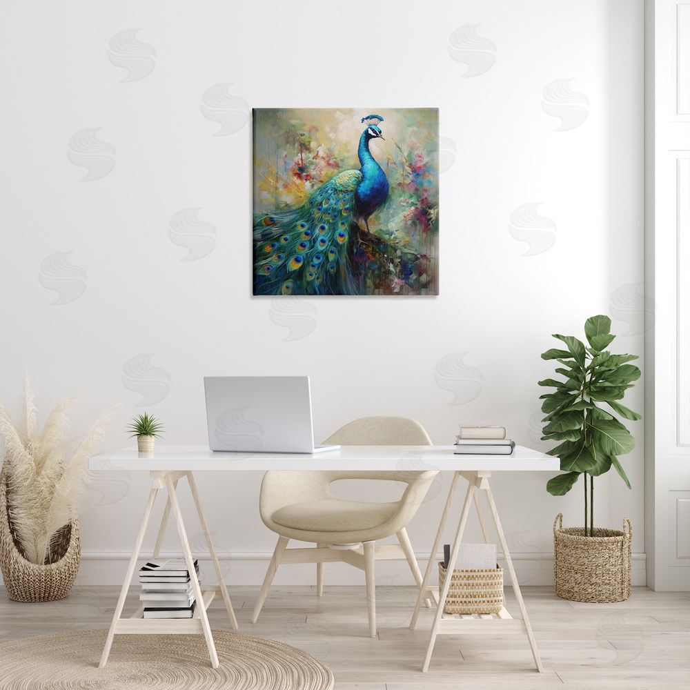 Lazar Studio Floral Peacock Pattern Canvas Wall Art in Room