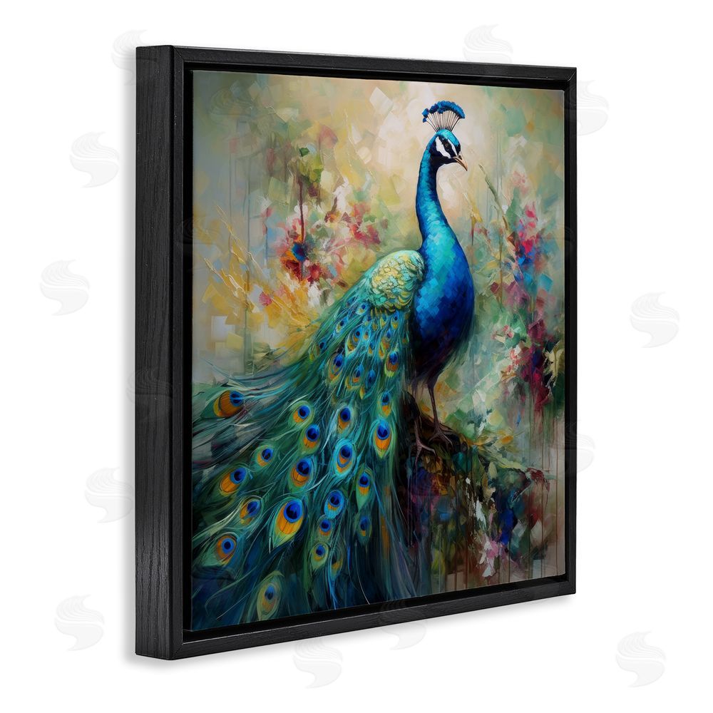 Lazar Studio Floral Peacock Pattern Black Floating Frame Canvas Wall Art Print