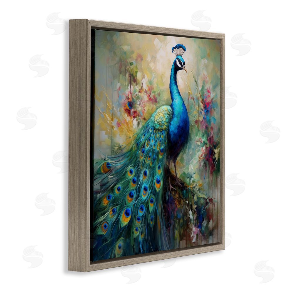 Lazar Studio Floral Peacock Pattern Brown Floating Frame Canvas Wall Art Print