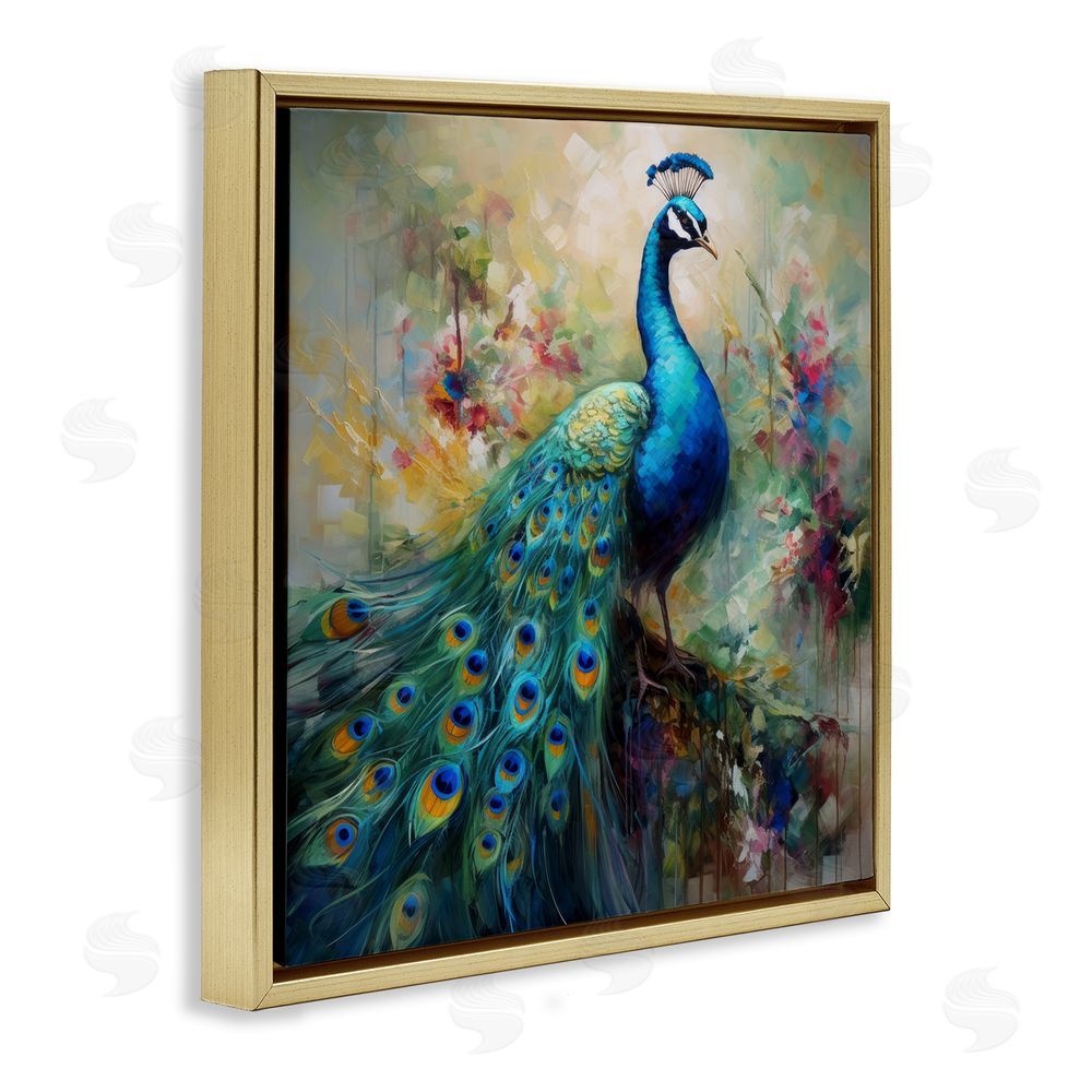 Lazar Studio Floral Peacock Pattern Gold Floating Frame Canvas Wall Art Print