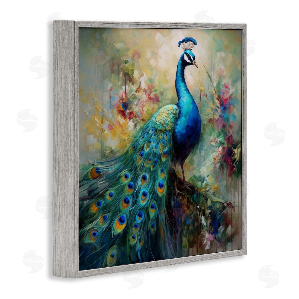 Lazar Studio Floral Peacock Pattern Gray Framed Glicee Wall Art Print