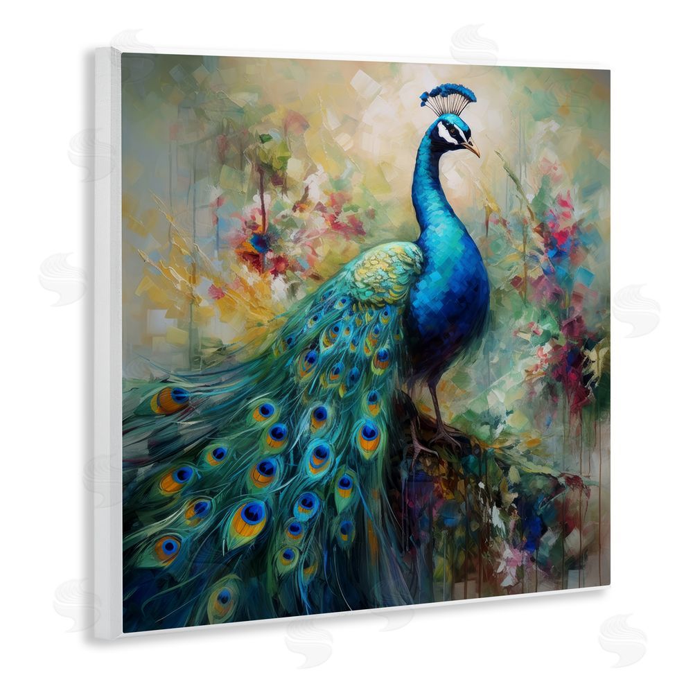 Lazar Studio Floral Peacock Pattern Wooden Wall Plaque Art Print