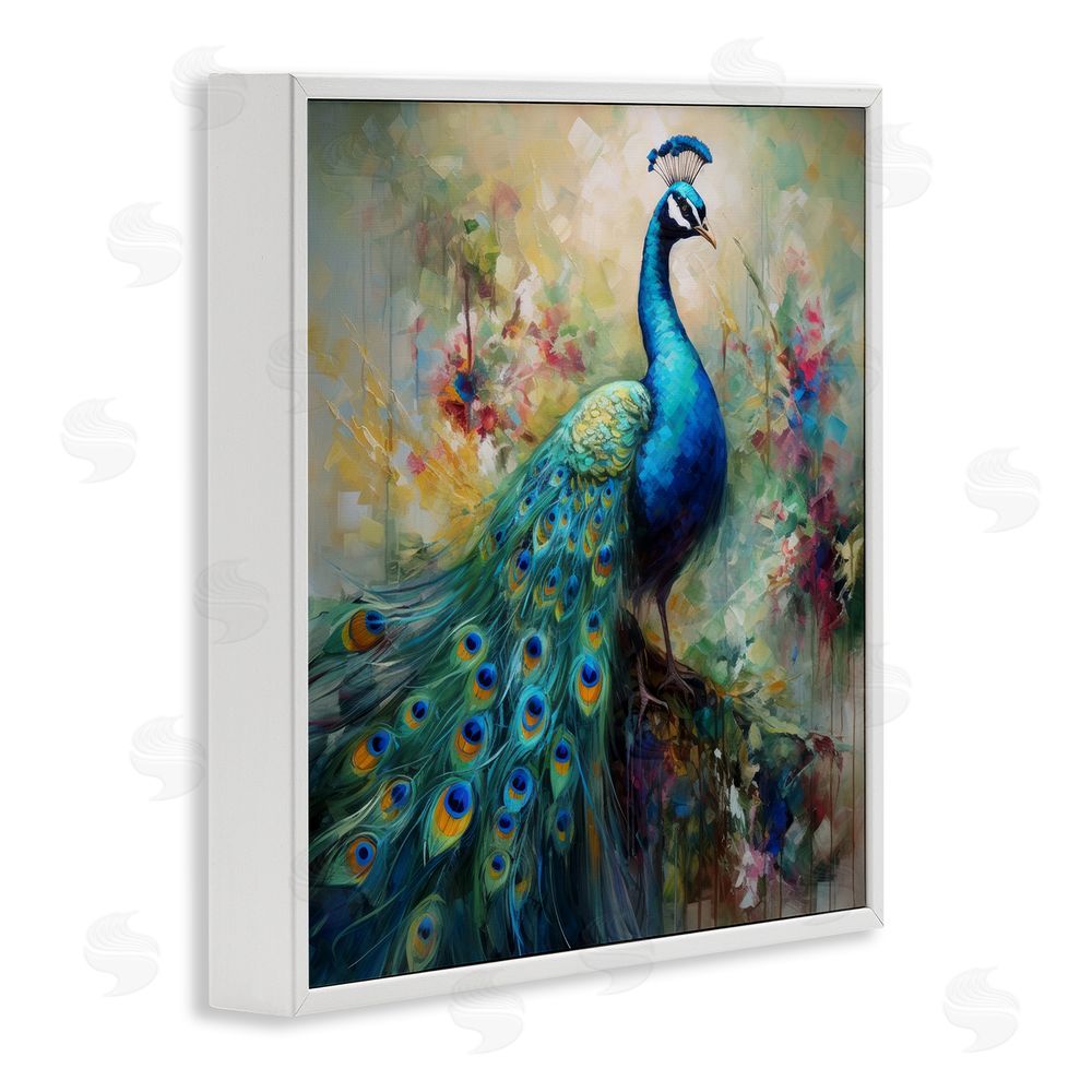 Lazar Studio Floral Peacock Pattern White Framed Glicee Wall Art Print
