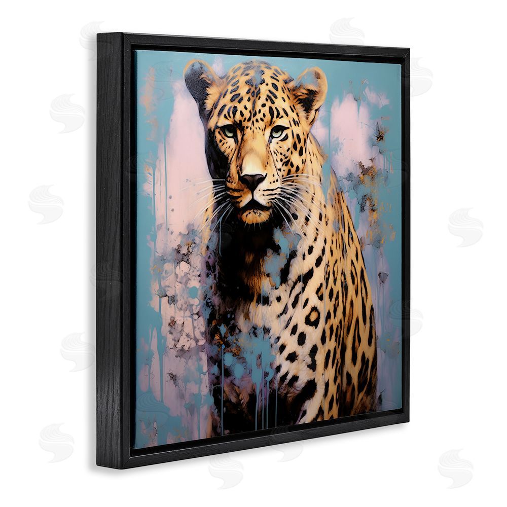 Lazar Studio Cheetah & Abstract Hues Black Floating Frame Canvas Wall Art Print