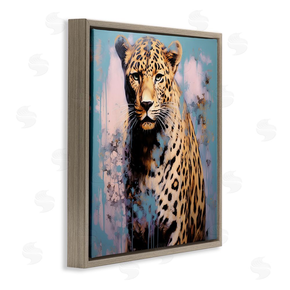 Lazar Studio Cheetah & Abstract Hues Brown Floating Frame Canvas Wall Art Print