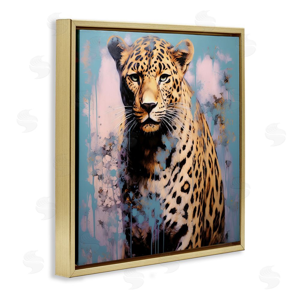 Lazar Studio Cheetah & Abstract Hues Gold Floating Frame Canvas Wall Art Print