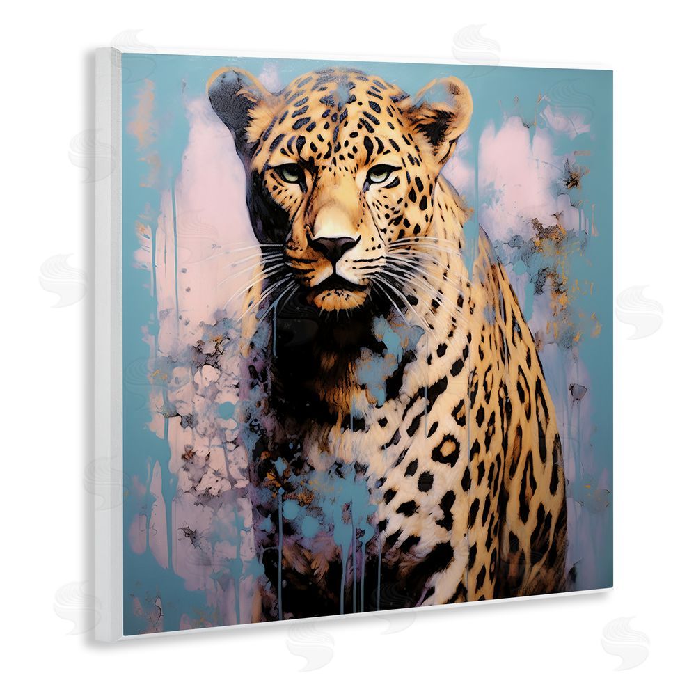 Lazar Studio Cheetah & Abstract Hues Wooden Wall Plaque Art Print