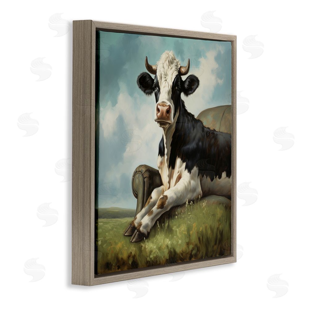 Lazar Studio Cow on Country Couch Brown Floating Frame Canvas Wall Art Print