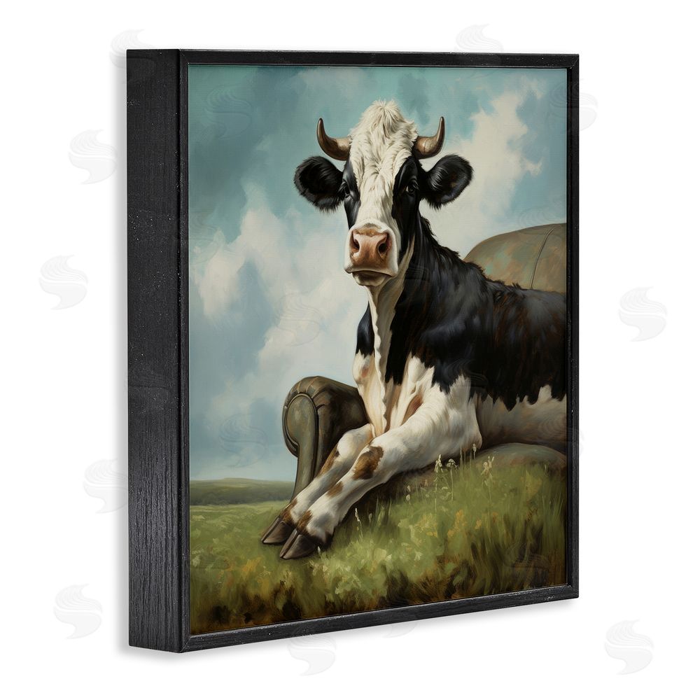 Lazar Studio Cow on Country Couch Black Framed Glicee Wall Art Print