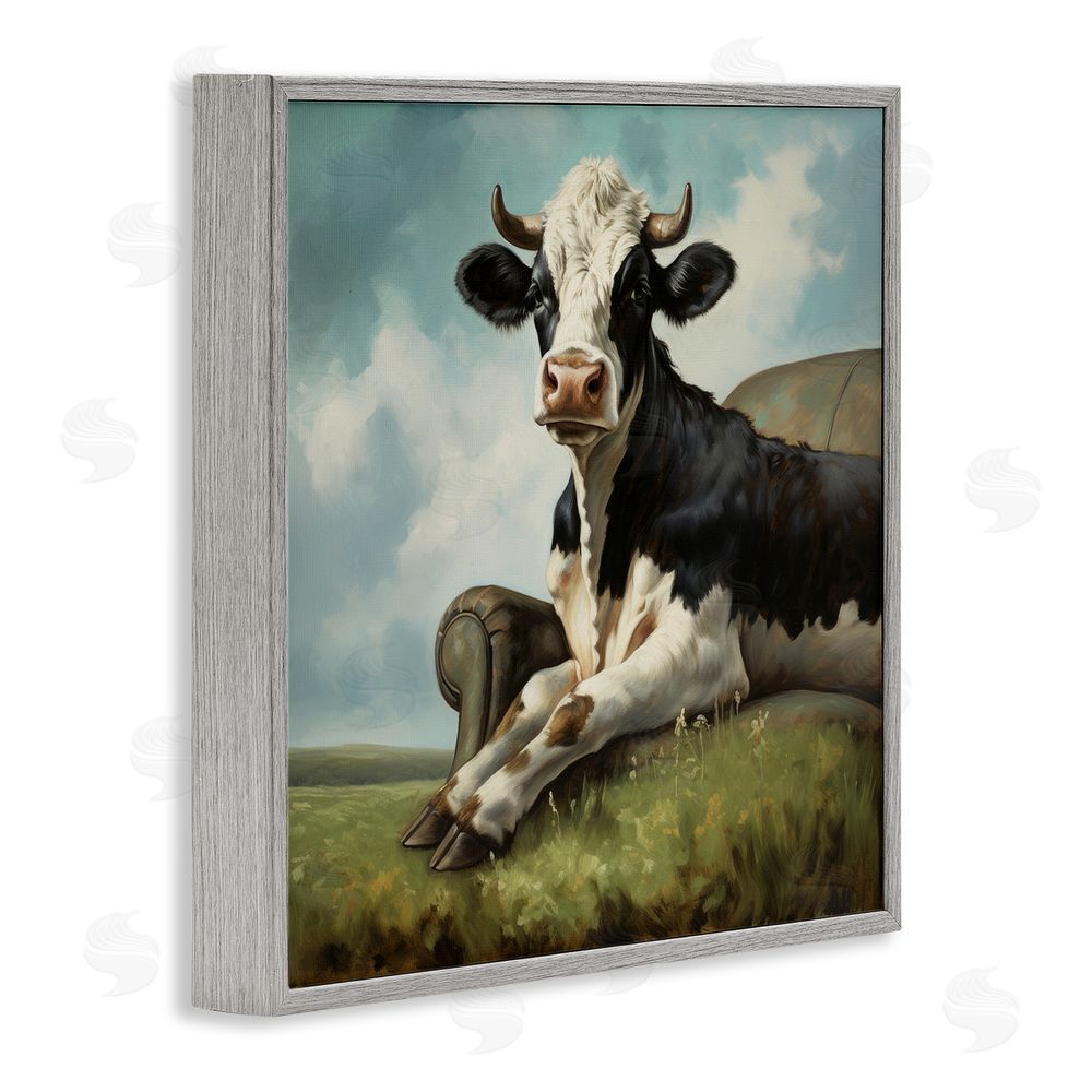 Lazar Studio Cow on Country Couch Gray Framed Glicee Wall Art Print