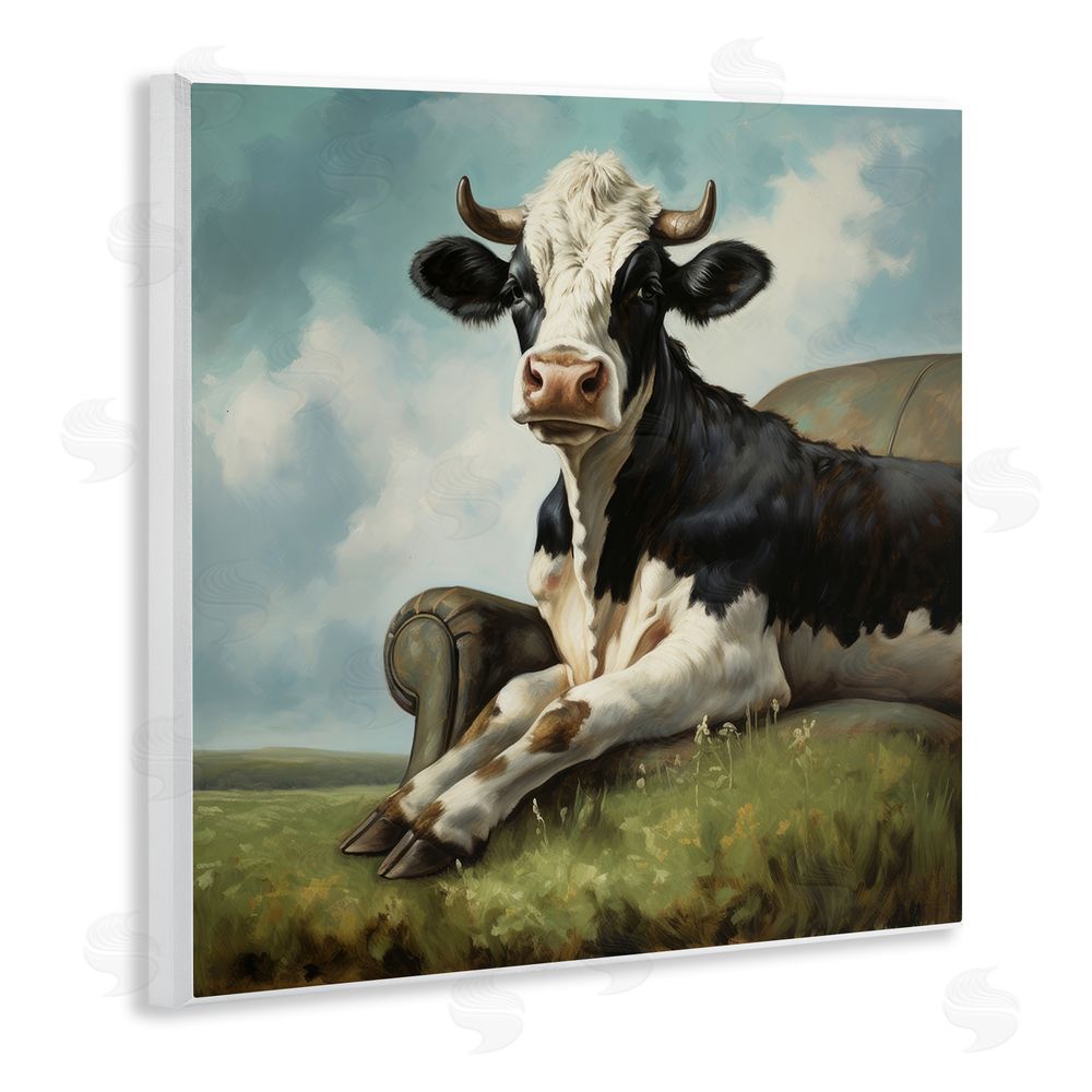 Lazar Studio Cow on Country Couch Wooden Wall Plaque Art Print