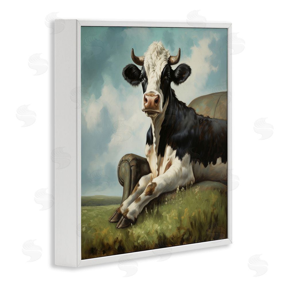 Lazar Studio Cow on Country Couch White Framed Glicee Wall Art Print