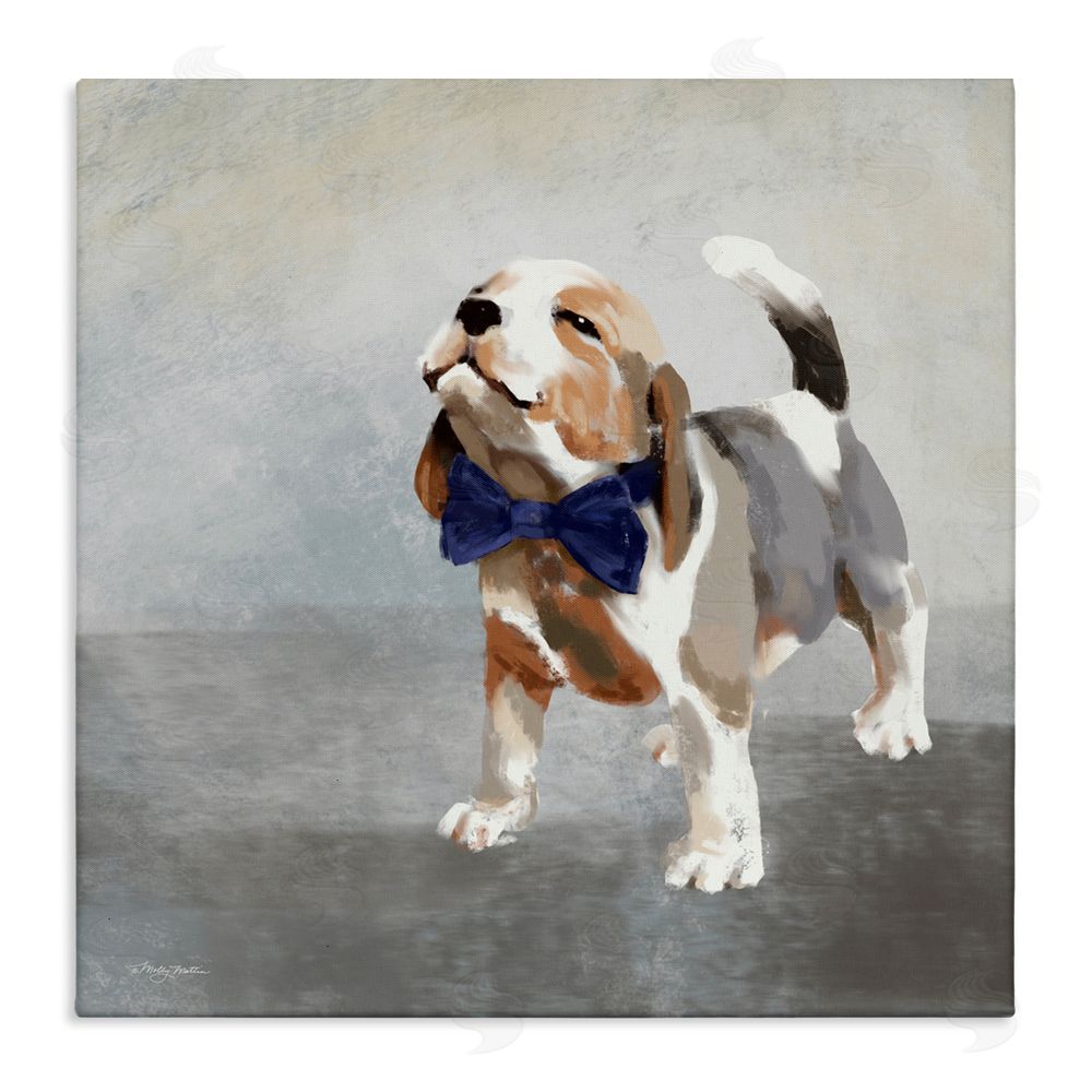 Molly Mattin Happy Beagle in Bowtie Stretched Canvas Wall Art Print