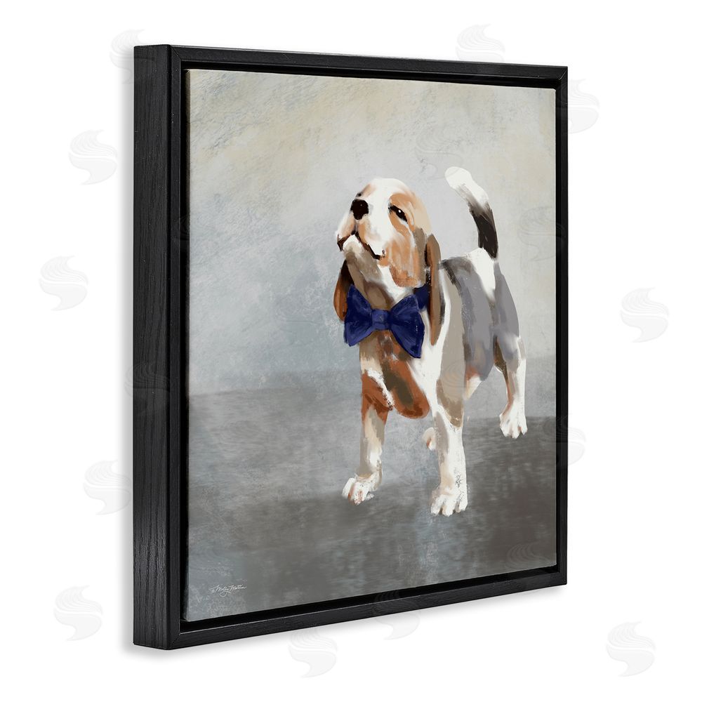 Molly Mattin Happy Beagle in Bowtie Black Floating Frame Canvas Wall Art Print