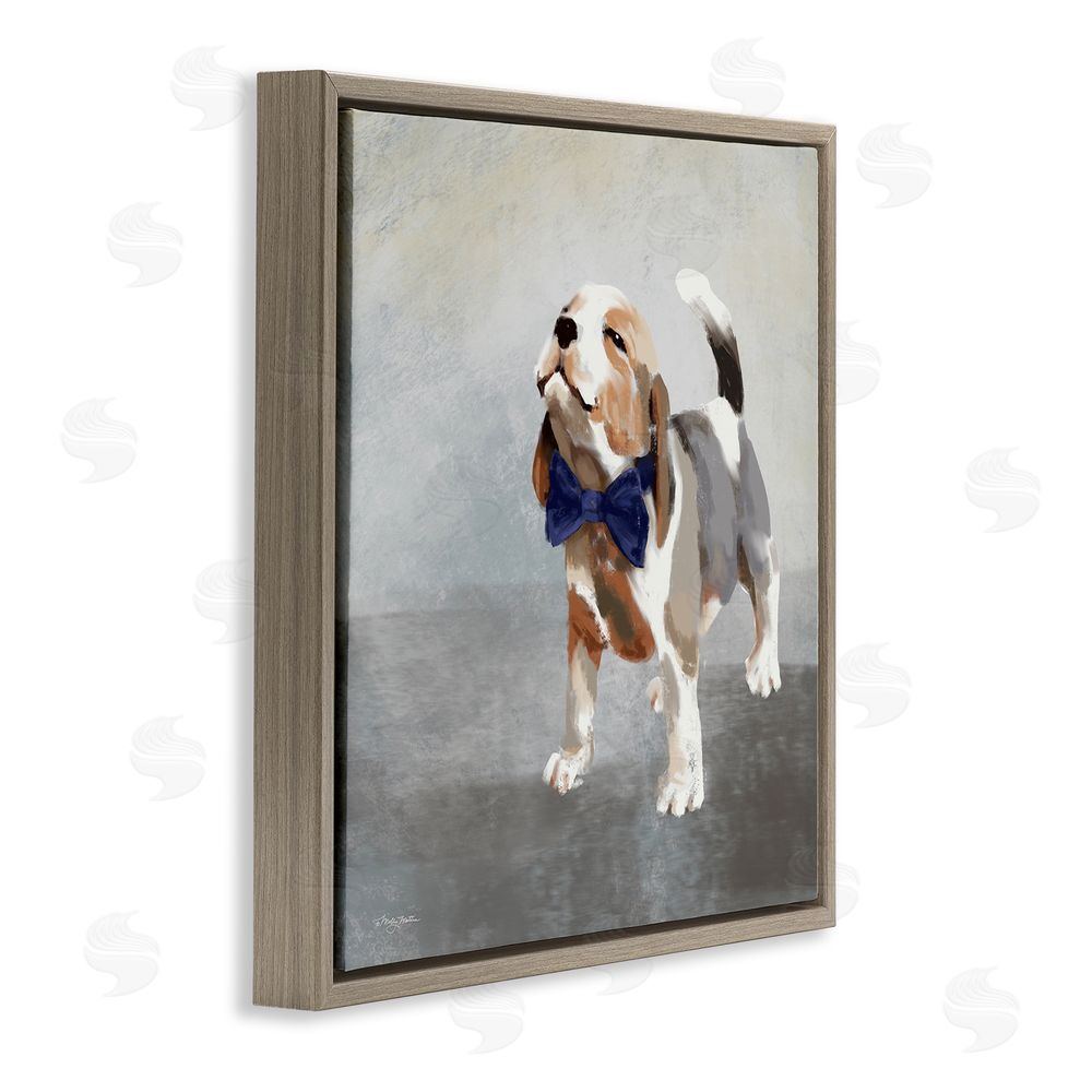 Molly Mattin Happy Beagle in Bowtie Brown Floating Frame Canvas Wall Art Print