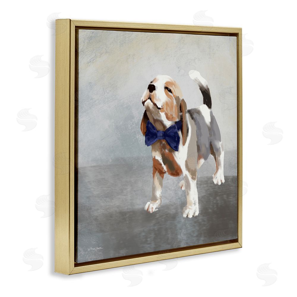 Molly Mattin Happy Beagle in Bowtie Gold Floating Frame Canvas Wall Art Print