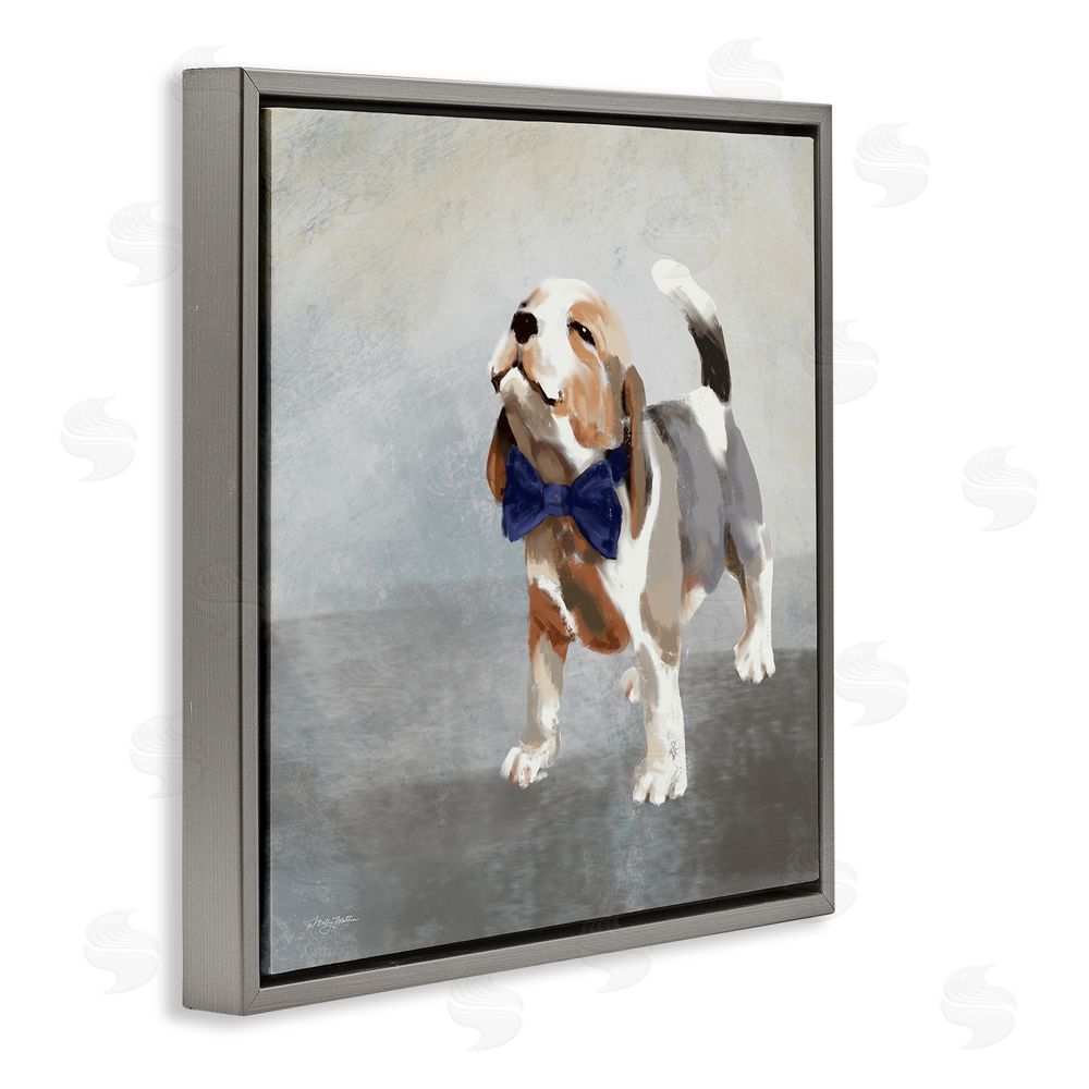Molly Mattin Happy Beagle in Bowtie Gray Floating Frame Canvas Wall Art Print