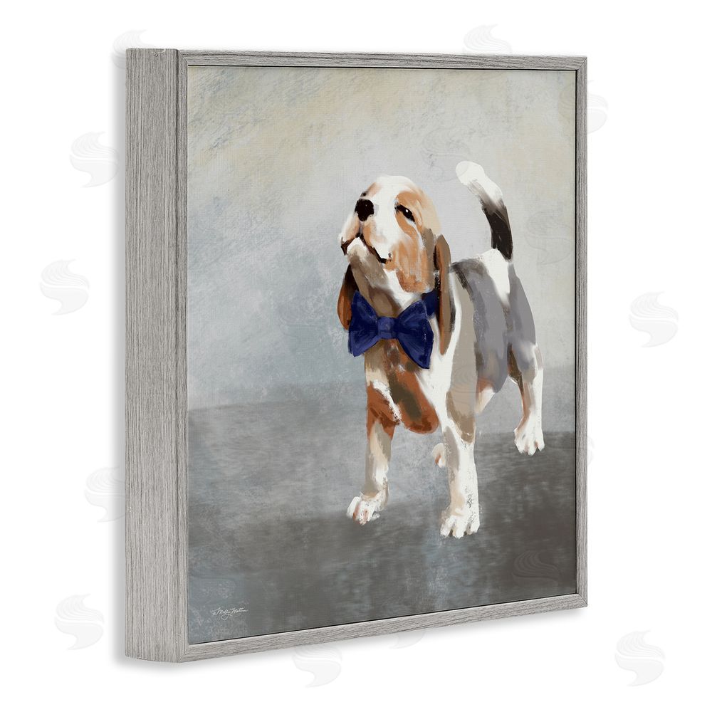 Molly Mattin Happy Beagle in Bowtie Gray Framed Glicee Wall Art Print
