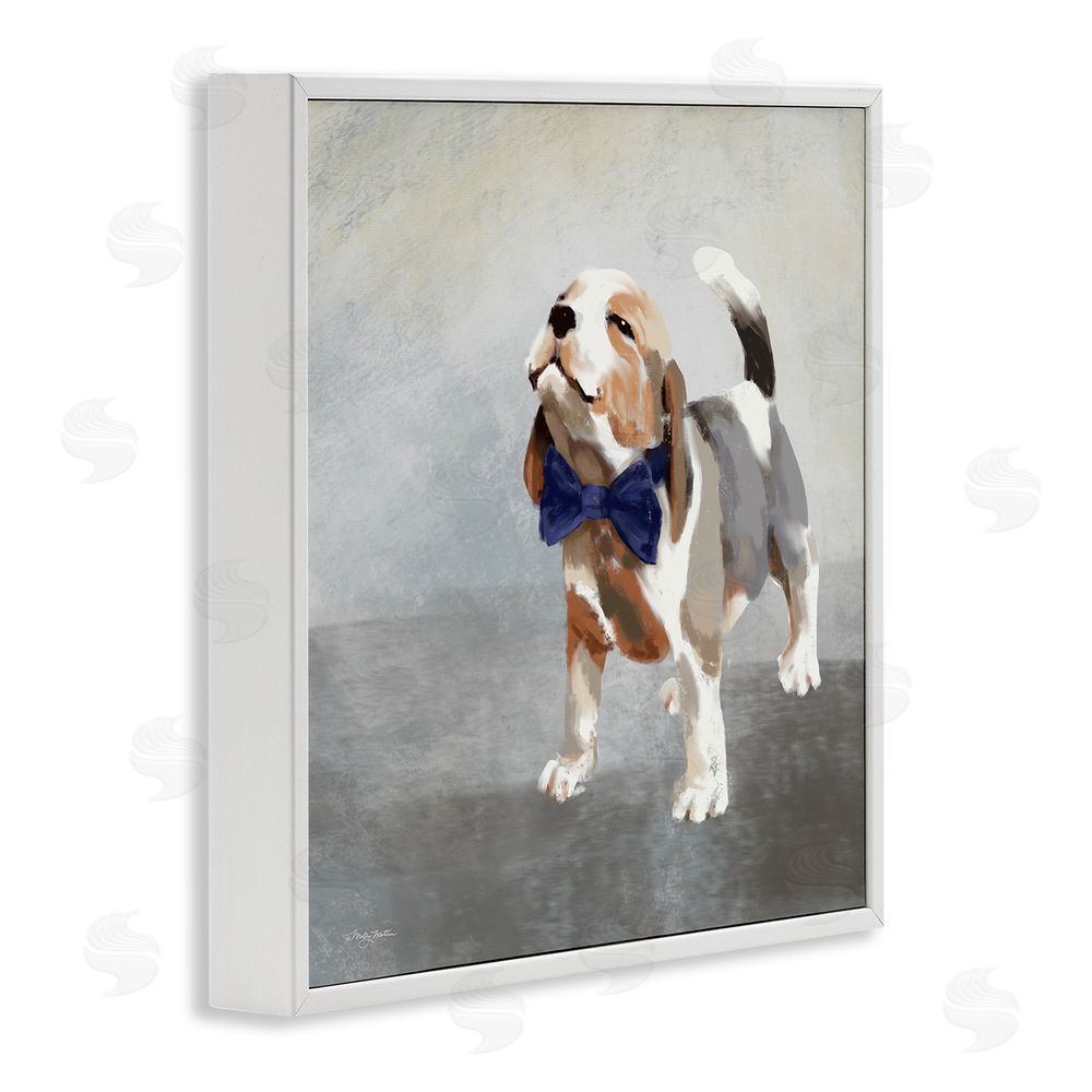 Molly Mattin Happy Beagle in Bowtie White Framed Glicee Wall Art Print