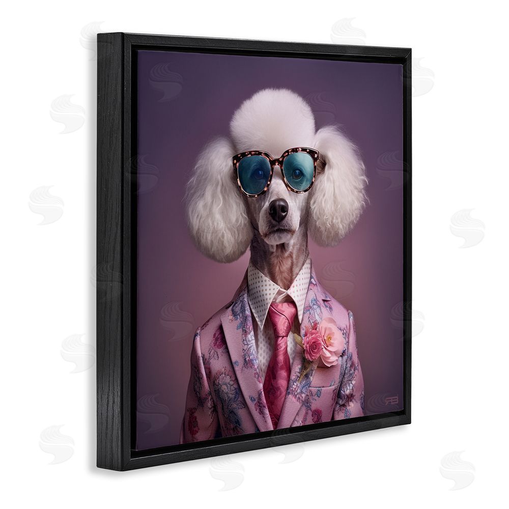RB Poodle in Sleek Suit Black Floating Frame Canvas Wall Art Print