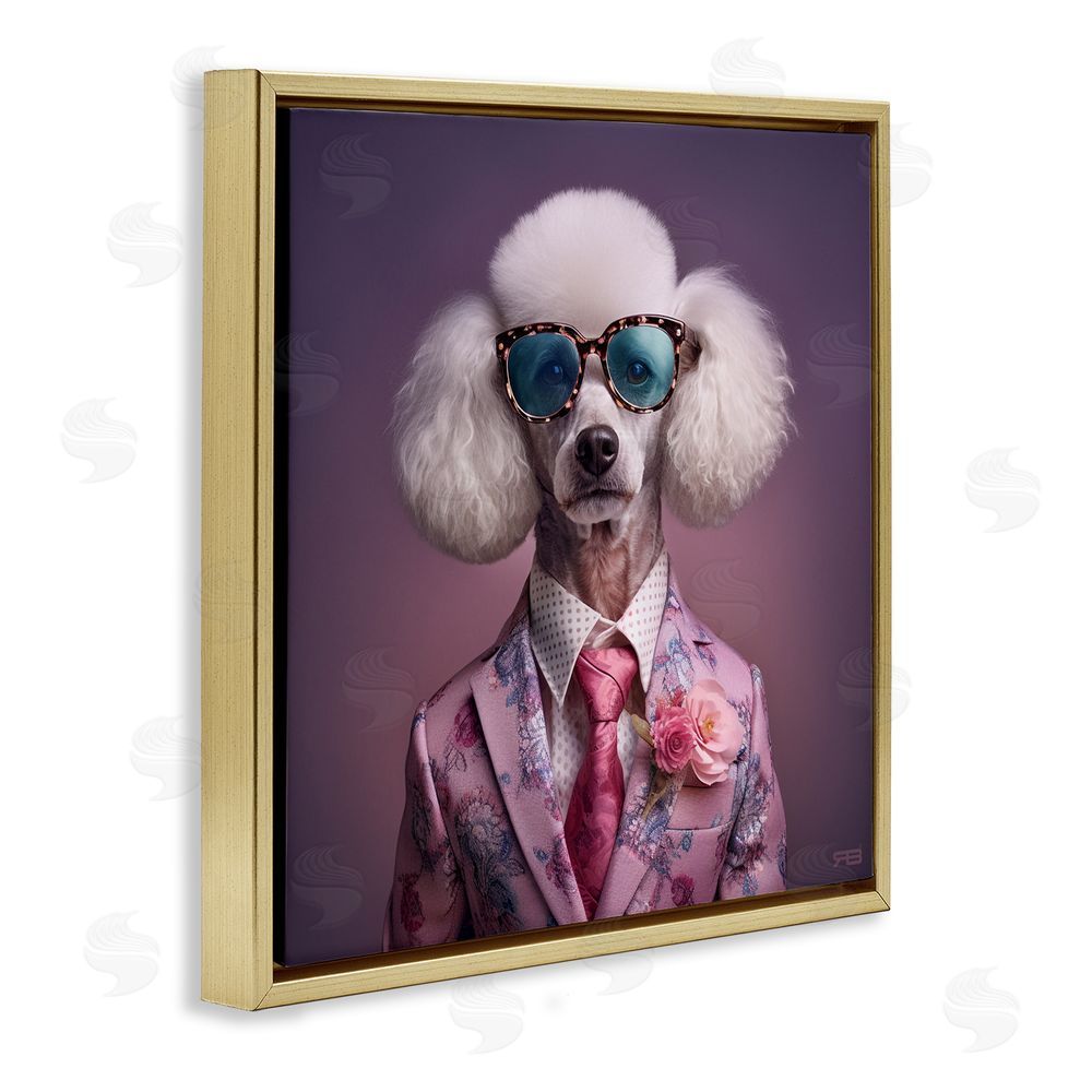 RB Poodle in Sleek Suit Gold Floating Frame Canvas Wall Art Print