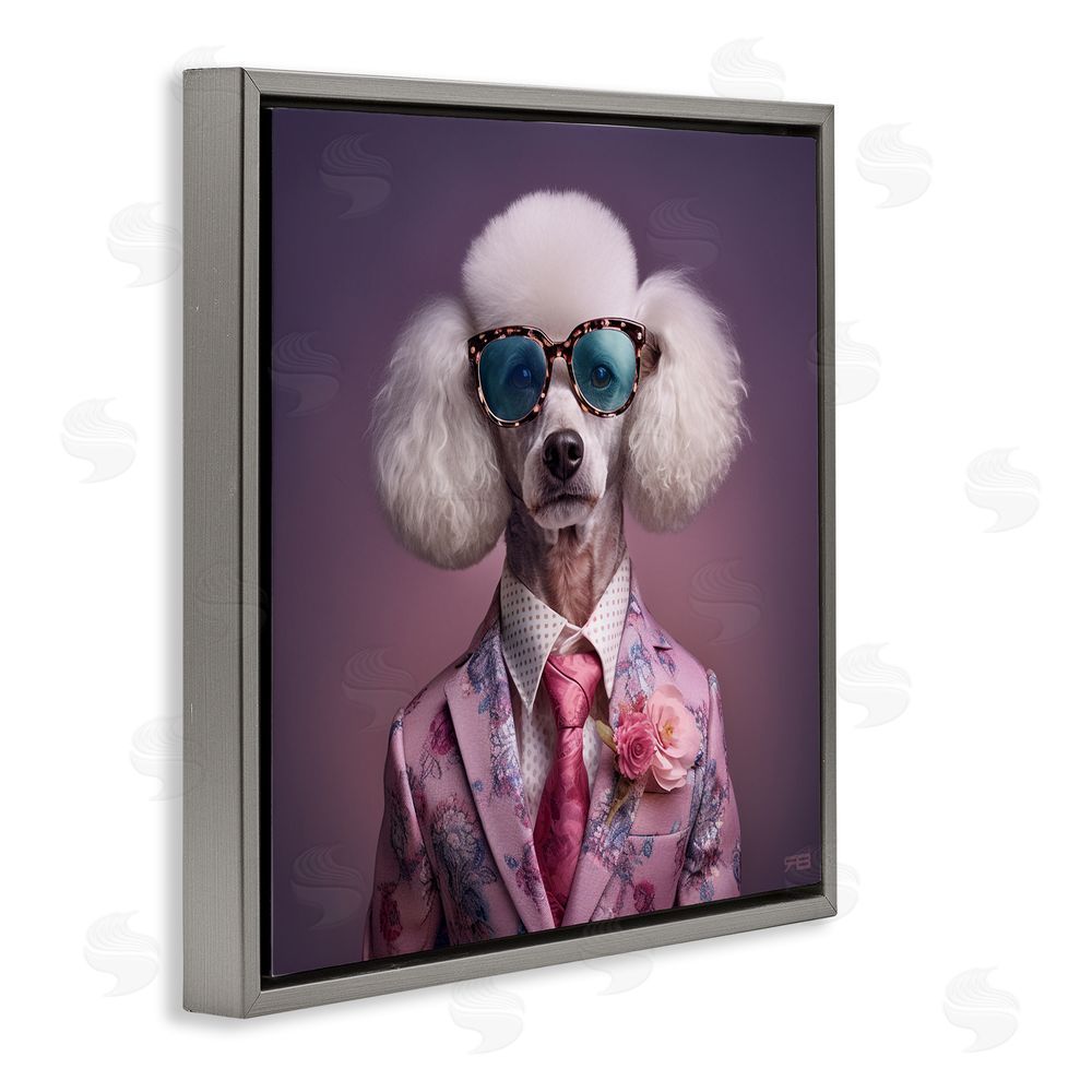RB Poodle in Sleek Suit Gray Floating Frame Canvas Wall Art Print