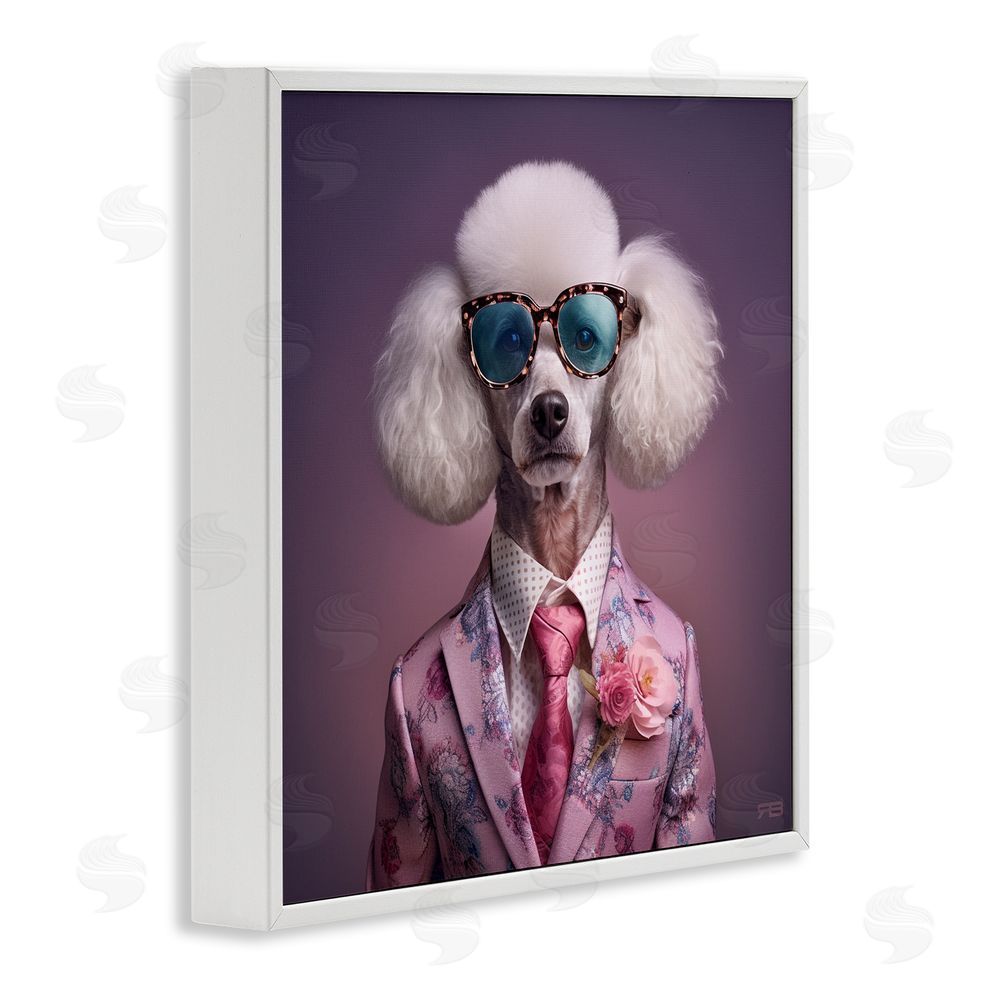 RB Poodle in Sleek Suit White Framed Glicee Wall Art Print