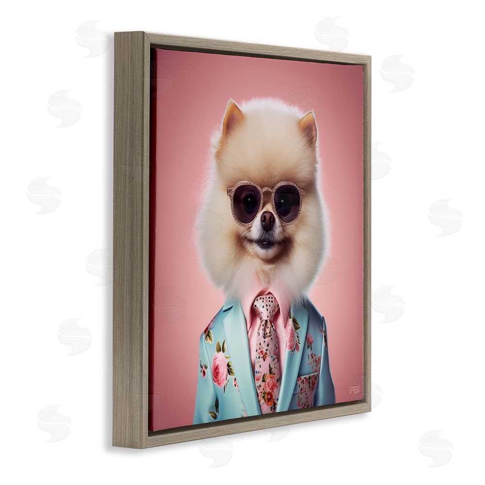 RB Dog in Chic Suit Brown Floating Frame Canvas Wall Art Print