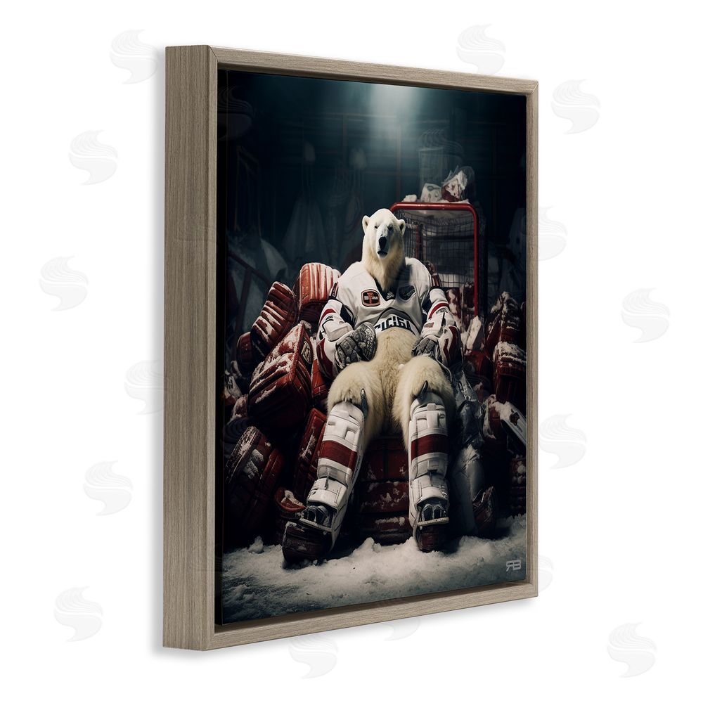RB Hockey Player Polar Bear Brown Floating Frame Canvas Wall Art Print