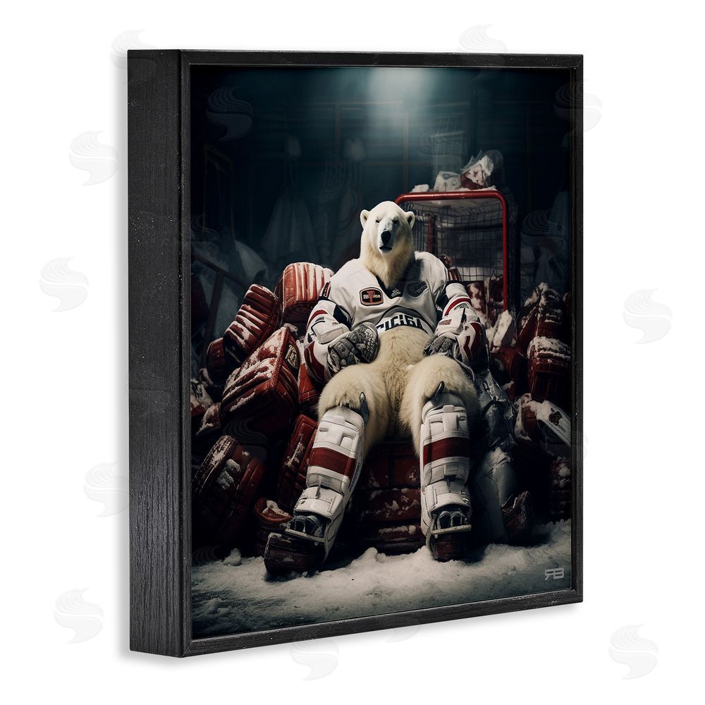 RB Hockey Player Polar Bear Black Framed Glicee Wall Art Print