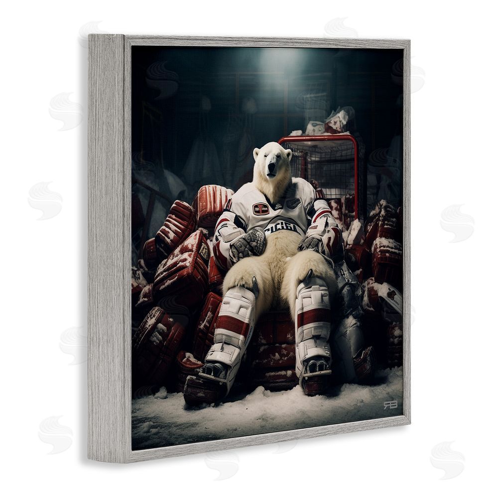 RB Hockey Player Polar Bear Gray Framed Glicee Wall Art Print